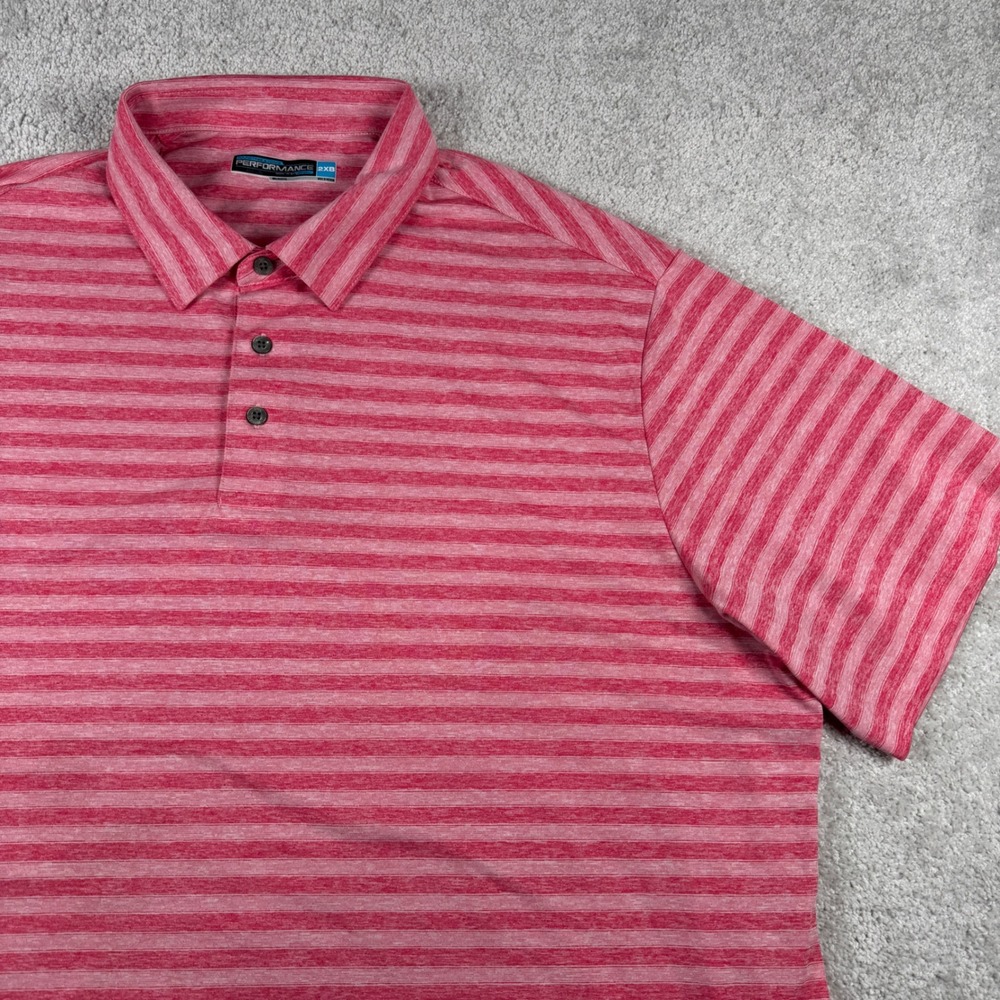 Roundtree & Yorke Polo Shirt Mens 2XB Pink Striped Performance Short Sleeve Golf - Picture 2 of 11